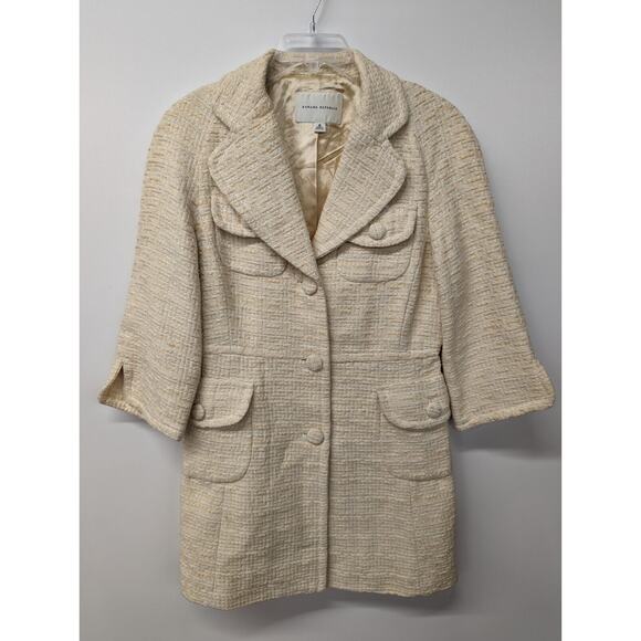 Banana Republic Womens Tweed Jacket 3/4 Sleeves Cream Gold Textured Coat Size M - Picture 1 of 8